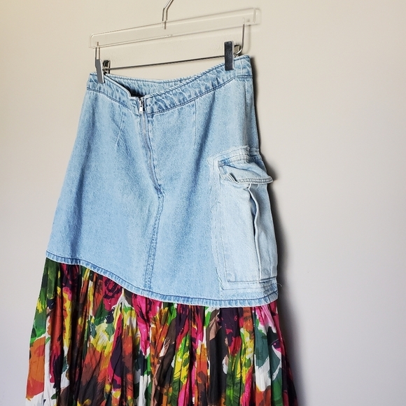 Upcycled H&M X Coachella Boho Cottagecore Embroidered Floral Denim Maxi Skirt - Picture 9 of 14